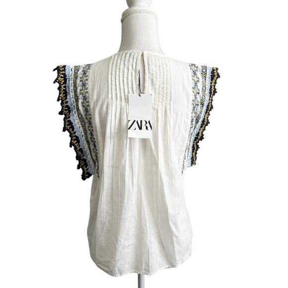 NWT Zara Womens Boho Blouse Crochet Knit Sleeve Size XS Embroidered - Picture 3 of 7